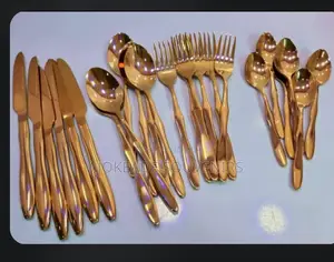 Set Of Gold Cutlery Spoon,Fork,Knife And Tea Spoon