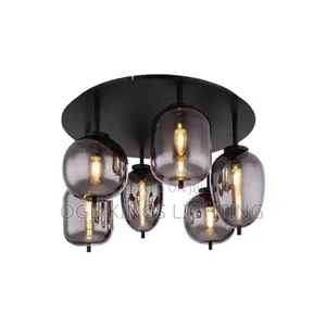 Round Ceiling Light Transparent Smoke Grey Nordic Glass