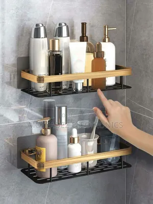 2pcs High Quality Chrome Steel Wall Sticked Bathroom Organiser