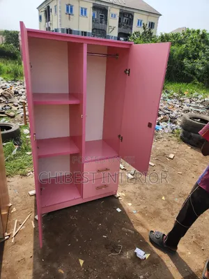 3by6ft Pink Colour Wooden 2 Door Wardrobe