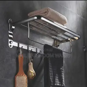 Bathroom Towel Hanger Double Rail Shelf Rack Antirust