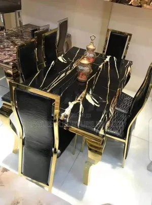 Executive Golden Marble Dining Table With 6 Chairs