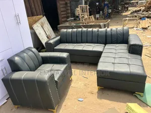 A Standard Grey L Shape Leather Sofa