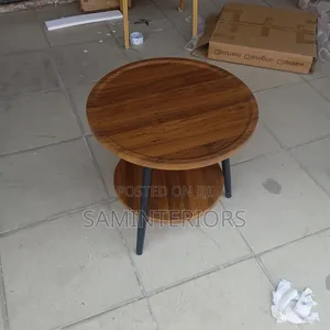 Imported Wooden Top Side Stool With Black Legs