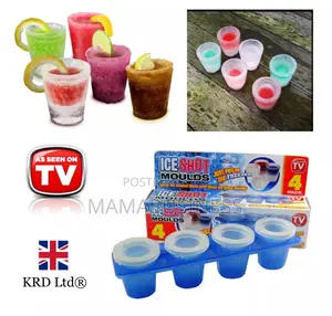 4 Pack Reuseable Ice Shot Glass Mold Cube Maker Set