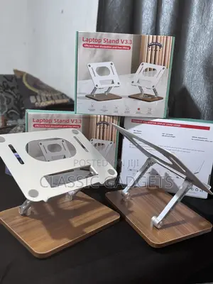 Metal Adjustable Stand With Wooden Base for Laptop and Pc