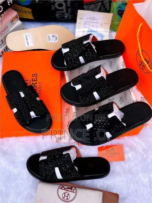 Stoned Black Hermes Slippers