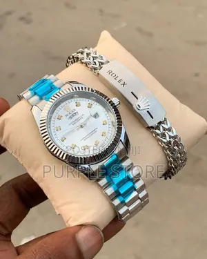 Rolex Silver* Chain_ Watch And_ Bracelet Set.*