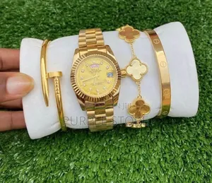Rolex Women Gold_watch + Bracelets, Set