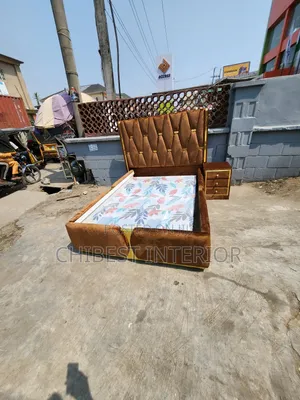 Queen Size Padded Bed Frame With Side Drawer