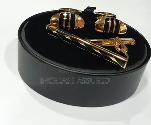 Designer Cufflinks With Tie Clip in a Leather Box