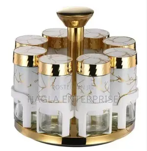 (8pcs) Marble Ceramic Gold Luxury Rotating Spice Rack