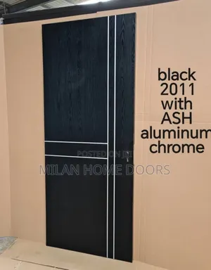 BLACK HDF Wooden Doors With Silver Aluminum Chrome