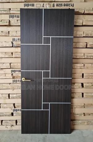 Walnut HDF Wooden Door With Chrome Aluminum