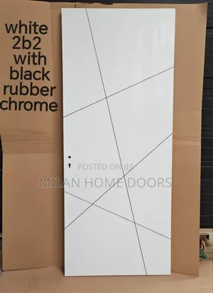 WHITE Room/Interior HDF Doors With Black Chrome Designs