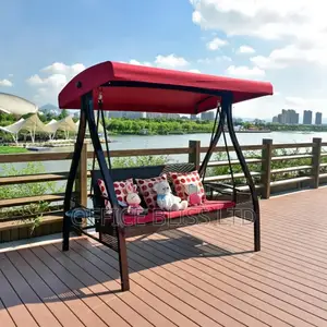 Rattan Red Porch 3 Seater Sun Canopy