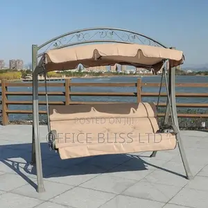 Khaki 3 Seater Canopy Sunshade Swing Chair