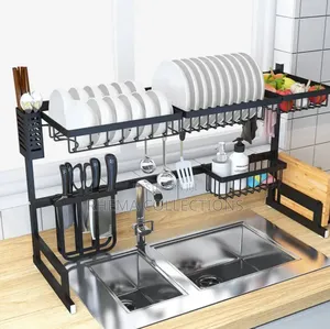 Over the Sink Large Adjustable Dish/Plate Rack - With Cover