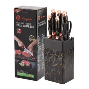 7pcs Marble Non Stick Coated Knife Set With Stand and Base