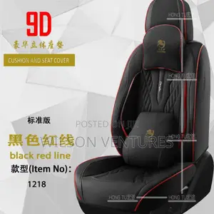 Black With Red Line 5 Seater Car Leather Seat Cover