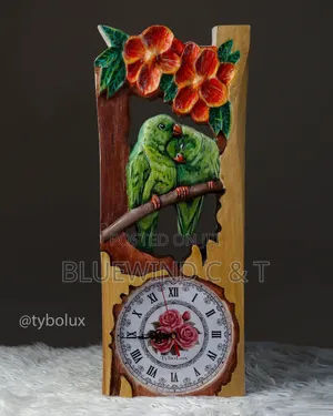 Hand-Made Clock, Wood Carving, Art Work, Home Office Decor