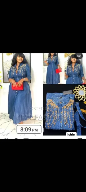 Ladies Long Blue Shirt Gown