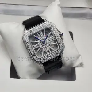 AAA Luxury CARTIER SANTO Iced Genuine Leather Wristwatch