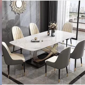 Dining Table With Marble Top Set by 6