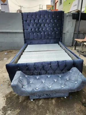 Grey Padded 4.5by6 Bed Frame With Footrest