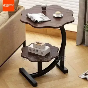 C - Shaped Flower Design Top Side Table (Brown)