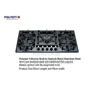 Polystar Black Stainless Steel5 Burner Built Gashub