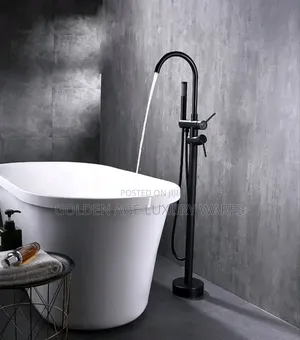 Black Standing Bath Mixer Tap (Round)