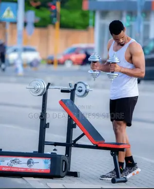 Flat Weight Bench With 50kg Barbell and Dumbell