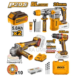 3 in 1 Ingco Industrial Cordless Combo Set 20v (5.0ah)