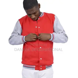 Danami Varsity Baseball Bomber Jacket- Red Light Grey