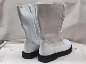 Waterproof White Leather Boots Zip Lace Female Fashion Boot