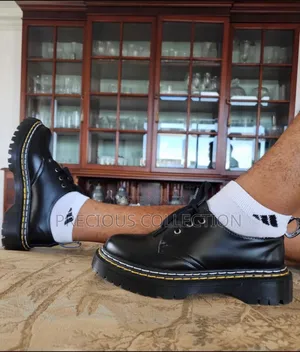 Matte Leather, Double Rope, Black Lace Dr Martens Shoe