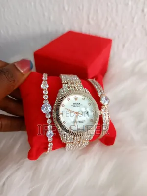 Iced Rolex Ladies Wristwatch With 2 Bracelets - 002