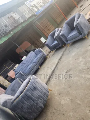 Grey Padded Set of 7 Seaters Fabric Chair.