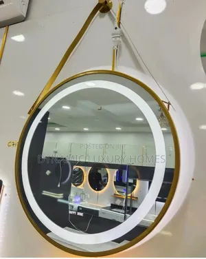 Led Quality Sensor Round Mirror With Gold Frame and Belt