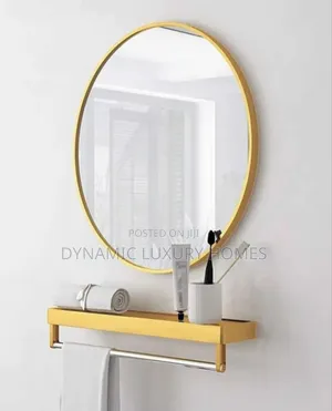 Gold Round Mirror With Shelve
