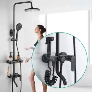 Matte Black Shower Mixer With Bidet Spray and Soap Rack
