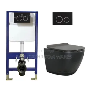 Black Wall Hung Toilet Seat With Conceal Tank Flush Plate