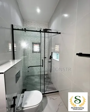 Shower Glass Cubicle With Black Accessories Style