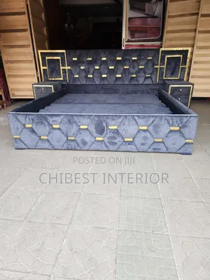 Dark Grey Bed With Padded Side Drawers