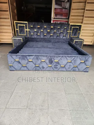 Grey Padded 6by6 Bed With 2 Side Drawers