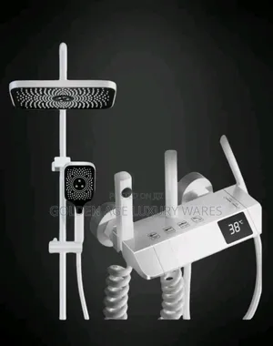 White Standing Shower With Temperature Display