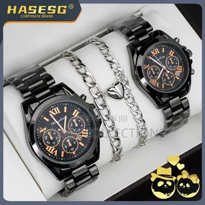 4pcs Hasesg Couple Black Titanium Steel Gift Set