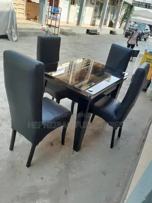 4 Seater Black Leather With Glass Top