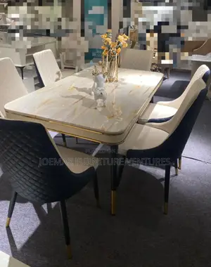 Marble Dining Table By6 With Six Chairs.